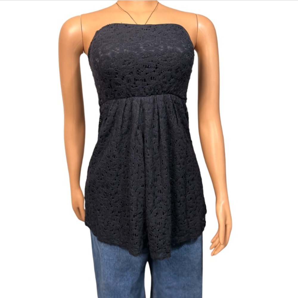 TINLEY Bandeau Lace Tube Tops Strapless lined black smocked back size S